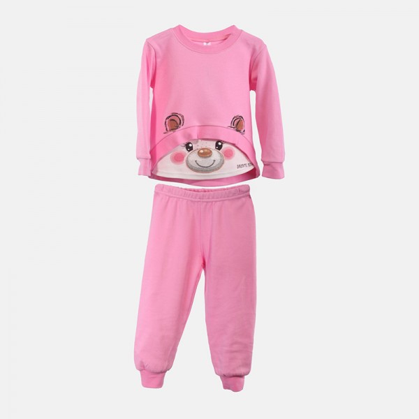 Πιτζάμες με σχέδιο αρκουδάκι και ιδιαίτερη λεπτομέρεια, ροζ