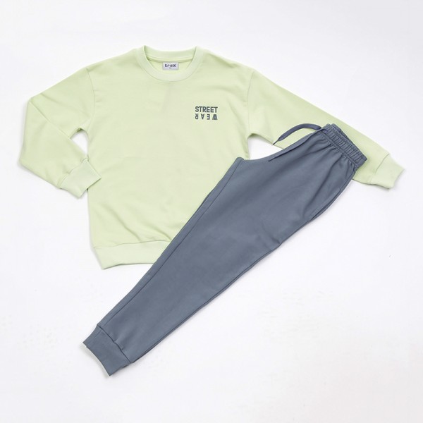 Σετ εποχιακό παντελόνι - μπλούζα με τύπωμα, πράσινο νέον - γκρι