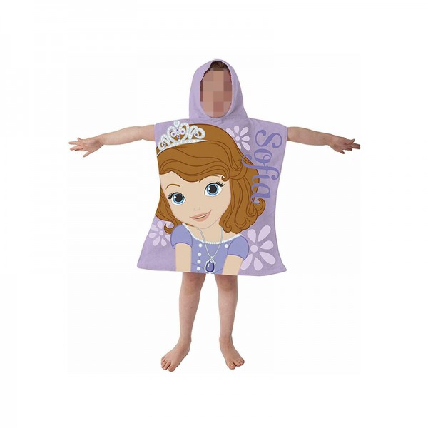 Πετσέτα με κουκούλα 'πόντσο' και σχέδιο Πριγκίπισσα Σοφία, λιλά