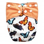 Πάνα Pocket One Size πολύχρωμη, με σχέδιο πεταλούδες και πορτοκαλί φτερά