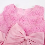 Φόρεμα αμάνικο με τούλι, λουλούδια και μεγάλο φιόγκο, ροζ
