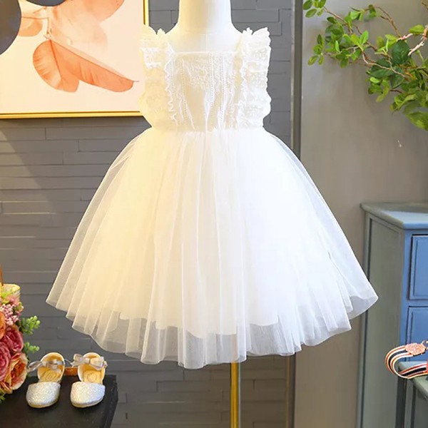 Φόρεμα με τούλι, δαντέλα και κεντημένα σχέδια, λευκό