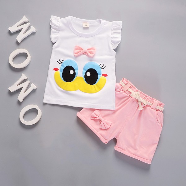Σετ κοντό παντελονάκι - αμάνικο μπλουζάκι με σχέδιο παπάκι, λευκό - ροζ