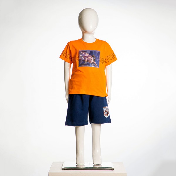 Σετ κοντό παντελονάκι - κοντομάνικο μπλουζάκι με σχέδιο που αλλάζει, πορτοκαλί - μπλε