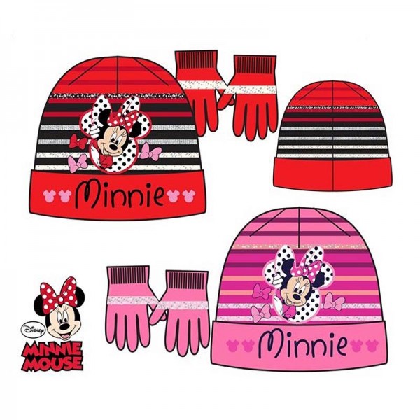Σετ σκούφος και γάντια με θέμα Μίνι και ασημί λεπτομέρειες, σε 2 χρώματα